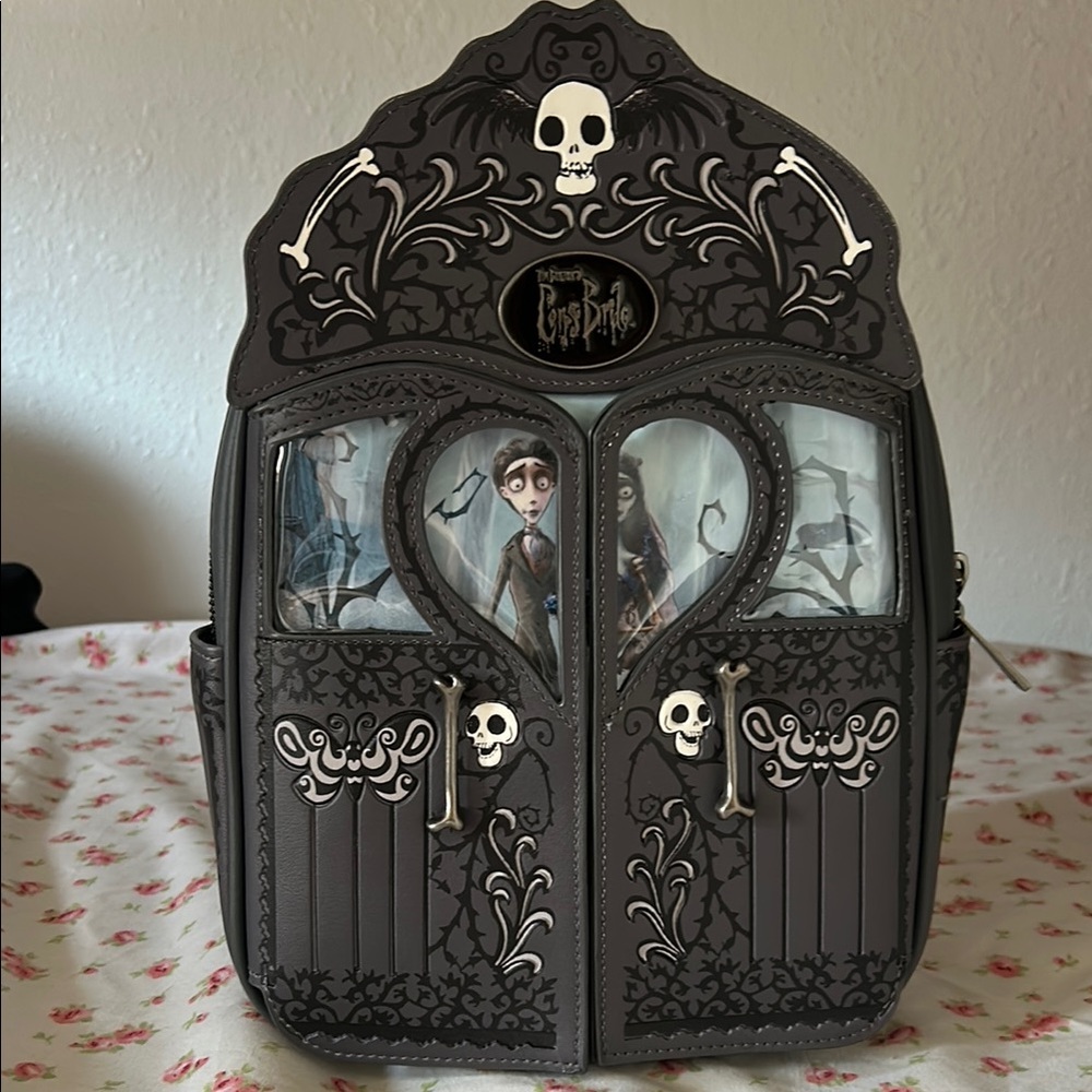 Disney Corpse Bride Gothic magnetic door ,Skull ,Black and Gray Backpack
